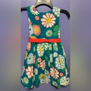 Mini Boden Teal Floral Kids Dress with Red Belt